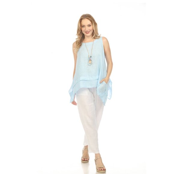 Light Blue Asymmetrical sleeveless A Line Top - Picture 2 of 7